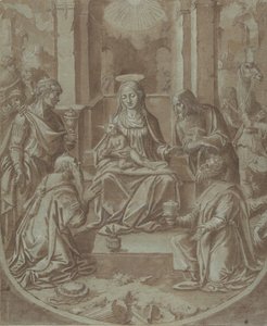 De Aanbidding der Wijzen (cartoon voor een borduurwerk), 1587-89 door Diego Lopez de Escuriaz.