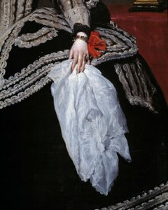 Hand en sjaal (detail) van het portret van koningin Maria Anna van Oostenrijk (1634-1696), echtgenote van Filips IV