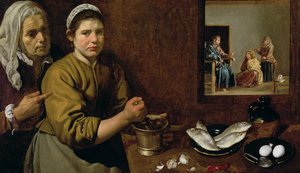Keukenscène met Christus in het huis van Martha en Maria