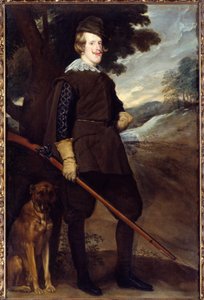 Portret van Filips IV (1605-1665), koning van Spanje in jachtkostuum op 30-jarige leeftijd