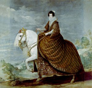 Portret van koningin Isabella van Bourbon te paard