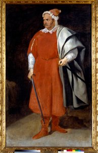 Portret van de nar Cristobal van Castaneda gekleed in Turks (Barbarroja of Roodbaard, Rode Brabe)