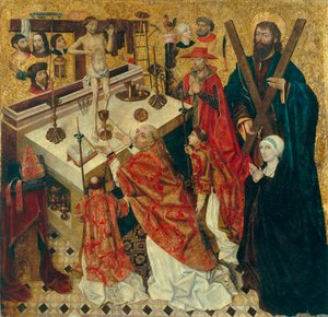 Mis van Sint Gregorius - Schilderij van Diego de la Cruz (actief 1482-1500)