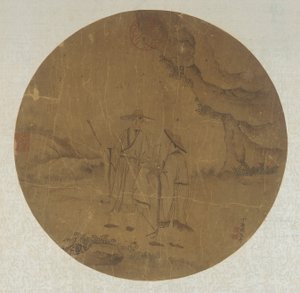 Landschap: twee figuren door Ding Guanpeng
