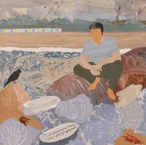 Strandhuisjes  fossielen (collage) door Dione Verulam