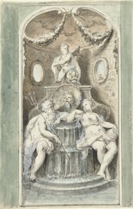 Ontwerp voor een decoratieve schildering met een fontein