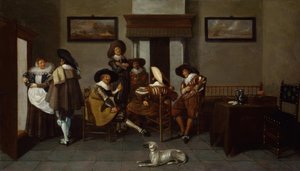 Elegant Geklede Mannen en een Dienstmeisje door Dirck Hals