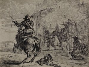 Steigerend Paard, Bij een Stal, plaat één uit Serie van Paarden door Dirck Stoop