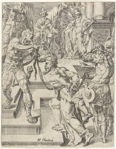 Christus voor Kajafas door Dirck Volckertsz. Coornhert (attributed to)