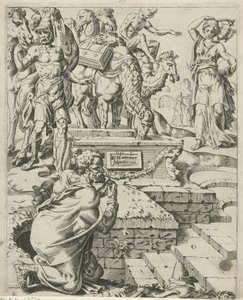 Rebekka ontmoet Eliëzer bij de waterput door Dirck Volckertsz. Coornhert (attributed to)