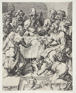 Maria Magdalena droogt de voeten van Christus in het huis van Simon de Farizeeër
