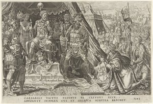 Willem II, hertog van Gelre, onderwerpt zich aan het gezag van Karel V, 1543 (Overwinningen van Karel V) door Dirck Volckertsz. Coornhert