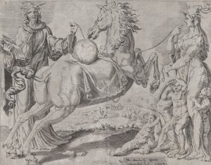 Dwaze Kennis en Dwaze Liefde Proberen de Wereld te Beheersen, uit De Onbeheersbare Wereld door Dirck Volkertsen Coornhert