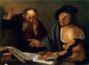 Heraclitus en Democritus, begin 17e eeuw door Dirck van Baburen