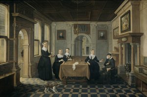 Vijf Dames in een Interieur door Dirck van Delen (attributed to)