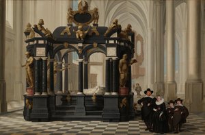 Een familie bij het graf van Prins Willem I in de Nieuwe Kerk, Delft