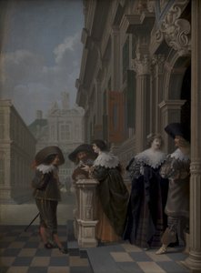 Gesprek buiten een paleis door Dirck van Delen