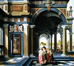 Elegante figuren in een loggia