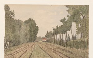 Landschap met in de verte een gebouw