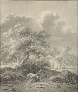 Landschap met paard en wagen
