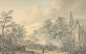 Slagveld met kerk aan de rechterkant, ca. 1790-1800