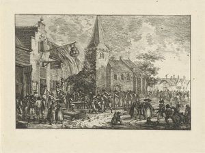 Figuren bij een herberg door Dirk Langendijk