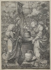 Christus en de vrouw van Samaria door Dirk Vellert