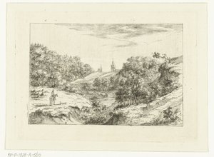 Duinlandschap met kerken en ruiter bij Scheveningen