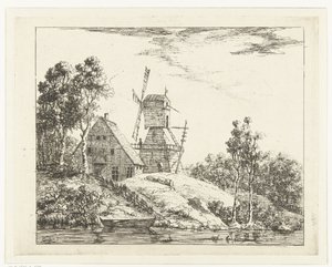 Landschap met boerderij en molen te Holstein door Dirk Vis Blokhuyzen