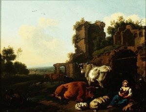 Landschap met Herderin, ca. 1670 door Dirk van Berghen