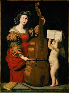 De heilige Cecilia en een engel met een partituur ...