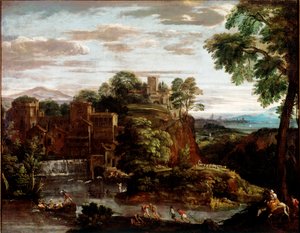Landschap met de vlucht naar Egypte. Schilderij door Domenico Zampieri, bekend als Il Domenichino (1581-1641) circa 1620. Dim. 165x202 cm Parijs, Louvre Museum