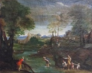 Landschap met doorwaadbare plaats