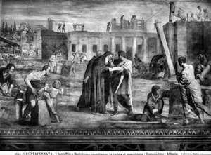 Een van de wonderen van St. Bartholomeus, die voorkomt dat een kolom valt