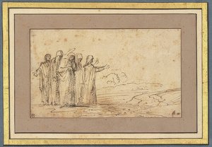 Maria met vier heilige vrouwen in landschap door Domenichino