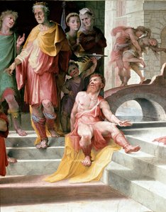 Het offer van Seleucos de Locres (Seleucus de Locride) Seleucos om zijn zoon te verblinden, om hem te straffen voor een verkrachting die hij had gepleegd, verkiest een van zijn ogen te sterven. Fresco door Domenico di Giacomo di Pace genaamd Beccafumi (148 door Domenico Beccafumi