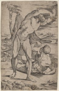 Twee mannelijke naakten gebarend in een landschap door Domenico Beccafumi