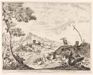 Landschap met herders en vee door Domenico Bernardo Zilotti