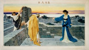 Fresco door Rachab, prostituee van Jericho, verbergt de spionnen gestuurd door Josue op het terras door Domenico Bruschi