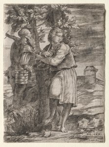 Herder en oude krijger door Domenico Campagnola