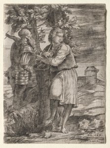 Herder en Oude Krijger, 1517 door Domenico Campagnola