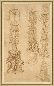 Studies van drie kandelaars door Domenico Campagnola