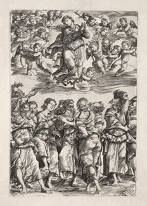 De Tenhemelopneming van de Maagd door Domenico Campagnola