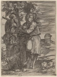 De herder en de oude krijger door Domenico Campagnola