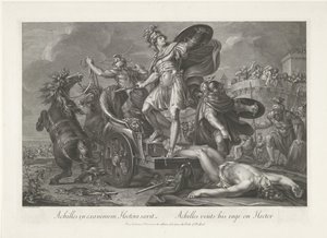 Achilles sleept het lijk van Hector achter zijn wagen door Domenico Cunego