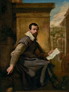 Portret van een man met een blad muziek door Domenico Fetti