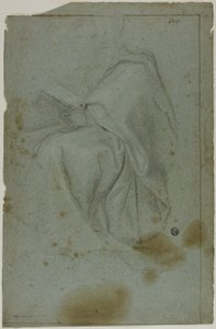 Zittende Gedrapeerde Mannelijke Figuur met Boek (recto); Twee Zittende Vrouwen met Schets van Linkerhand (verso) door Domenico Fiasella