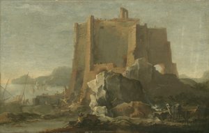Landschap met rots en fort, c.1640-50 door Domenico Gargiulo
