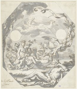 Ontwerp voor een wijzerplaat met een mythologische allegorie door Domenico I Piola (attributed to)