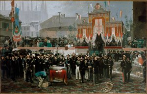 Ceremonie voor de eerste steen van de Vittorio Emanuele II-galerij op 7 maart 1865 door Domenico Induno
